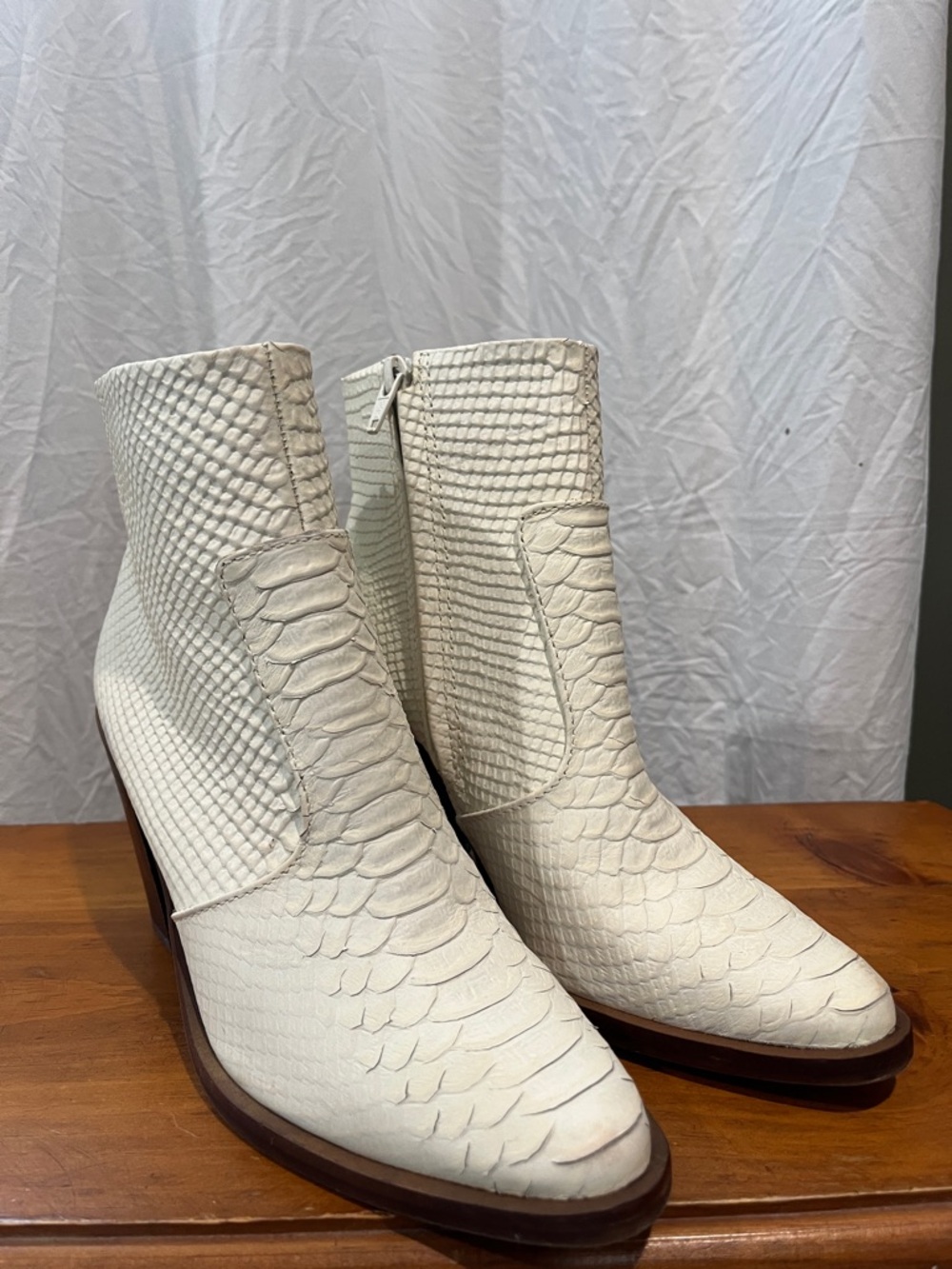 Gianni Bini White Textured Ankle Booties